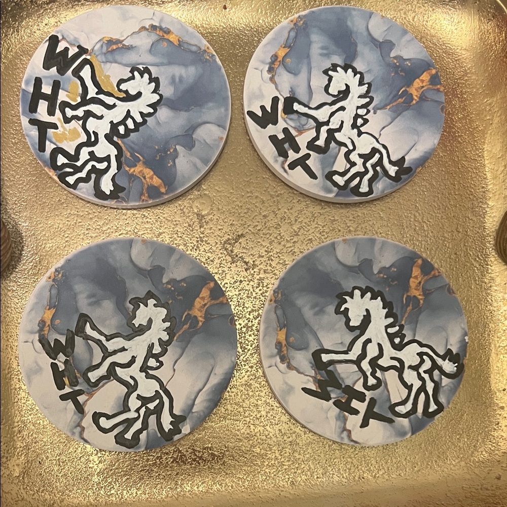 #1569**Handcraft Art Marble Coasters with Horse Design by Julie Lee